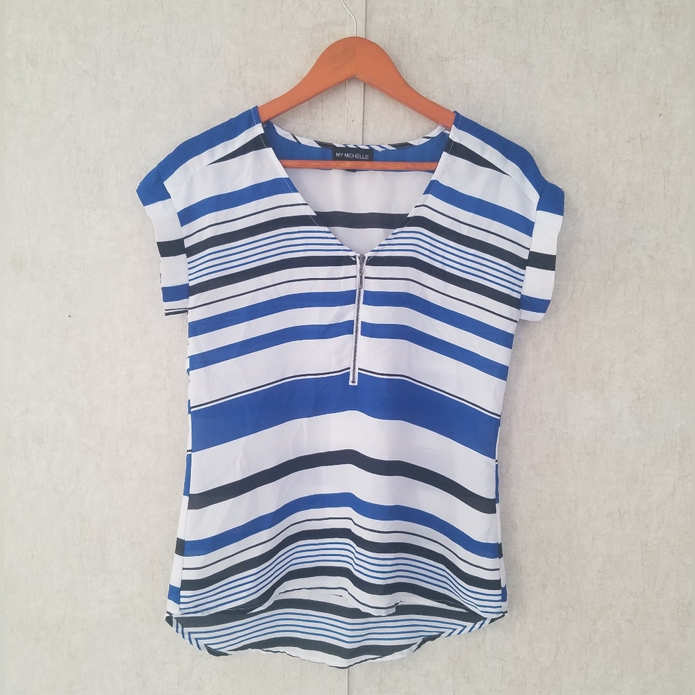 MY MICHELLE // Blue & Black Striped Dress Shirt